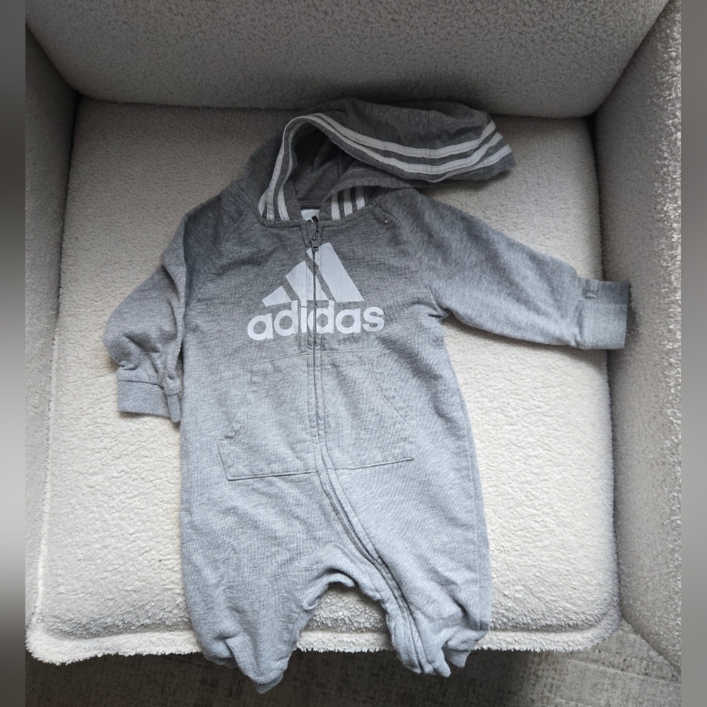 Adidas Gray Baby Hooded Onesie